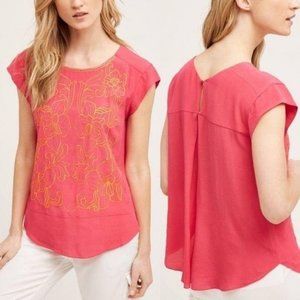 Anthro Embroidered Floral Top Sun Stitched Shell